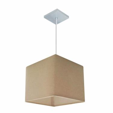 Imagem de Lustre Pendente Quadrado Vivare Md-4058 Cúpula Em Tecido 21/25x25cm - Bivolt Algodão-crú 127/220v