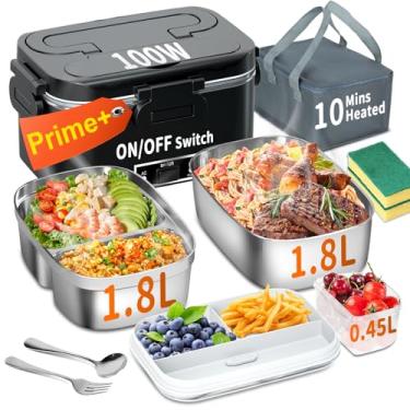 Imagem de IFENROL Lancheira elétrica aquecida para adultos, 100 W, 3 em 1, embalagem com 2 recipientes de 1,8 L, lancheira para homens, camada dupla, aquecedor de alimentos com aquecimento rápido, 12 V/24 V/110