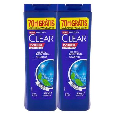 Imagem de Kit 2X Shampoo Clear Men Anticaspa Ice Cool Menthol Leve 400ml Pague 330ml
