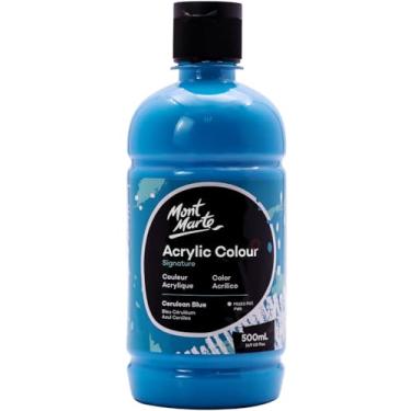 Imagem de Tinta acrílica azul ceruleano assinatura Mont Marte, 500 ml, acabamento semifosco, adequado para tela, madeira, tecido, couro, papelão, papel, MDF e artesanato