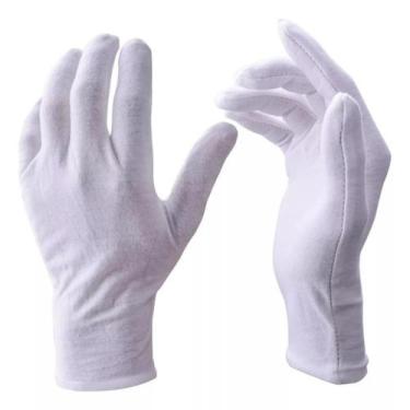 Imagem de 01 Par de Luvas Brancas 100 Algodão Tamanho Único Lavável e Reutilizáv