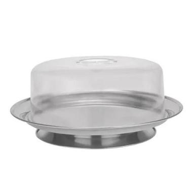 Imagem de Boleira Inox Com Pé - Conjunto Prato de Bolo Com Tampa Acrílico Ø32cm.