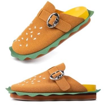 Imagem de QUNAWAN Tamancos femininos de hambúrguer com suporte de arco, sapatos unissex sem cadarço de camurça com fivela ajustável com palmilha de borracha natural macia e confortável para hambúrguer, presente