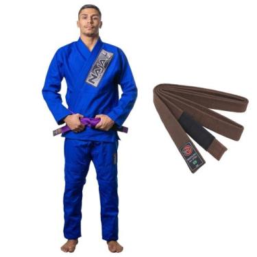 Imagem de Kimono Jiu Jitsu Adulto Trançado Reforçado Brave Azul Naja + Faixa, Fa