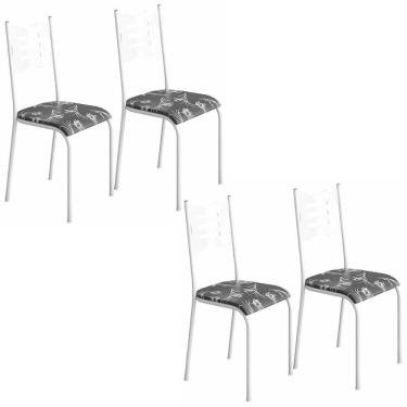 Imagem de Kit 4 Cadeiras 542 Sala Jantar Cozinha Pés Aço Tubular Floral Branco