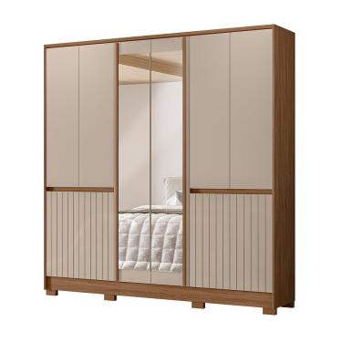 Imagem de Guarda-Roupa 10 Portas 4 Gavetas com Espelho Moval Alasca - Carvalho/Fendi