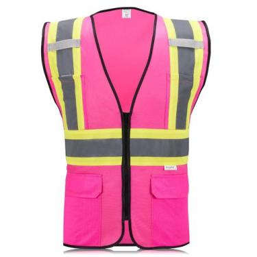 Imagem de Colete de segurança SULWZM com bolsos com zíper, rosa reflexivo, XL