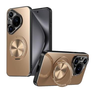 Imagem de HAOMRIYL Capa para Huawei Pura 80 Pro +/80 Pro, anel giratório magnético com suporte para proteção total da lente à prova de choque, capa fina de policarbonato, dourada, 80 Pro +