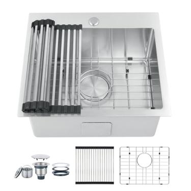 Imagem de LBTBDBN Pia de cozinha pequena 48 x 43 x 23 cm - Aço inoxidável escovado calibre 18 para cozinha RV, bar molhado, pia de preparação ao ar livre