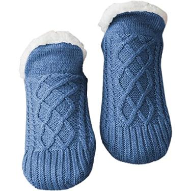 Imagem de Pantufa de interior de veludo térmico para mulheres e meias antiderrapantes meias térmicas para uso interno, Azul, Small(6 Pairs)