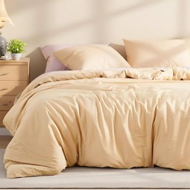 Imagem de Cozaline Conjunto de edredom king 100% algodão – bege areia, textura semelhante a linho, super macio e respirável, conjunto de cama leve, 3 peças de percal durável para todas as estações