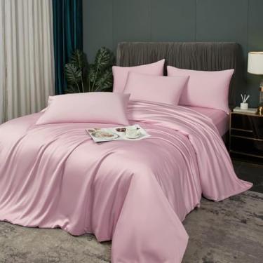Imagem de YASMENG Conjunto completo de capa de edredom refrescante, rosa, 100% viscose derivada do bambu, conjunto de cama de rayon macio respirável de verão para pessoas que dormem quentes, capa de edredom
