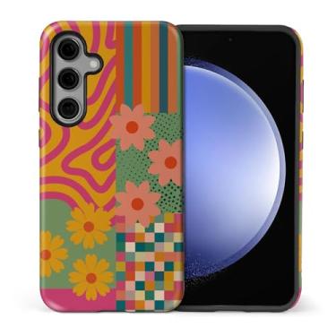 Imagem de casesok Capa para Samsung Galaxy S23 FE, capa rígida de camada dupla + capa de telefone de silicone, proteção total à prova de choque para Samsung Galaxy S23 FE - flor geométrica colorida retrô