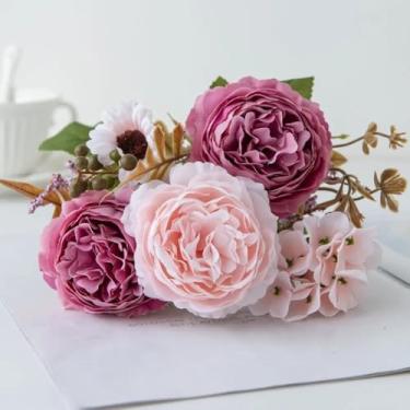 Imagem de Flor artificial de seda peônia jardim ao ar livre festival casamento buquê de noiva casa sala faça você mesmo arte parede caixa de presente decoração scrapbook (1 peça/ameixa)