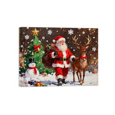 Imagem de Pinturas em tela Natal-Quadros Decoração de Parede-Árvore Natal veados-Inverno Paisagens Impressões para Sala de Estar 60x80cm Tela Embrulhada