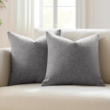 Imagem de Meekio Conjunto de 2 capas de almofada cinza carvão 40,6 x 40,6 cm, capas de almofada decorativas de linho de fazenda para sofá