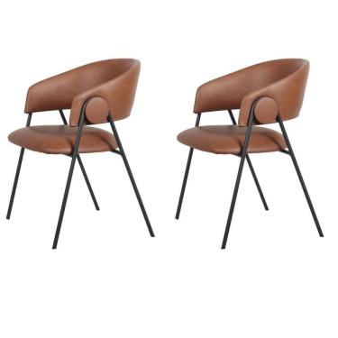 Imagem de Kit 2 Cadeiras Com Braços Toulouse Júlia Mara Fratini Poliureto (pu) Caramelo Base Aço Carbono Preto