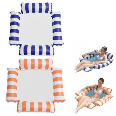 Imagem de Kit 2 Flutuadores de piscina infláveis 4 em 1, rede aquática, cama de jangada multiuso para piscina para adultos e crianças, cama flutuante, espreguiçadeira para piscina, praia e mar
