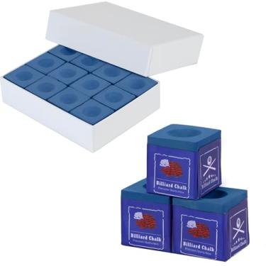 Imagem de Kmise Giz profissional para taco de piscina, 12 filhotes/48 filhotes, com caixa de armazenamento, pó fino, 4 cores, giz de taco de bilhar adequado para cada tamanho de ponta de taco (azul, pacote com