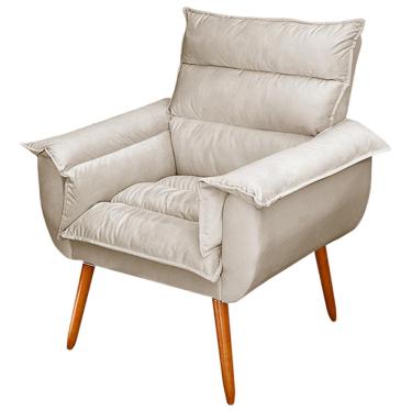 Imagem de Poltrona Decorativa Moderna Sala de Estar e Recepção Monza Pés Palito Suede Bege - Desk Design