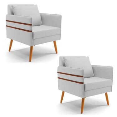 Imagem de Kit 02 Poltronas Mari Linho Pés Palito Castanho A05 Cinza
