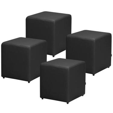 Imagem de Kit 04 Puffs Quadrado L02 Decorativo Corino Preto - Lyam Decor