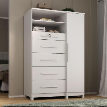 Imagem de Cômoda Com Sapateira E Cabideiro Multiuso 5 Gavetas 1 Porta Imperial Zanzini Branco