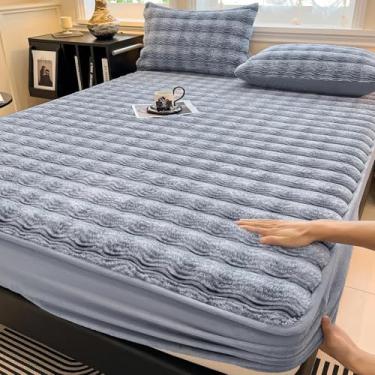 Imagem de Capa de colchão elástica Lençol de elástico macio com bolso profundo colcha quente decoração de cama confortável capa de cama respirável para a pele - cinza 2||180 x 200 cm/(70 x 79 polegadas)