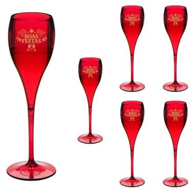 Imagem de Taça Espumante Final de Ano 120ml Boas Festas Brut Acrílico Premium 6pçs (VERMELHO)