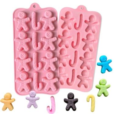Imagem de 2 peças de moldes de silicone de Natal para chocolate, homem de gengibre e forma de doces, molde de silicone de chocolate 3D, 24 cavidades, moldes de doces para o dia de Natal, tema de inverno, doces