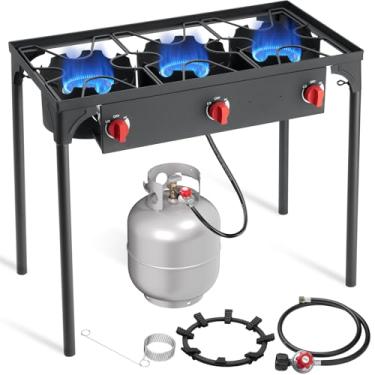 Imagem de SKOK Fogão a propano de 3 bocas – Fogão de acampamento portátil com queimador de propano de alta eficiência 225.000, fogão ao ar livre para acampamento, quintal, piquenique