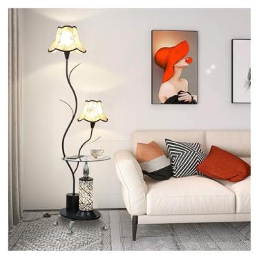 Imagem de Luminária de chão Candeeiro de pé, candeeiro simples com mesa centro vidro, pés sofá, para sala estar/quarto/escritório(Preto)