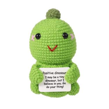 Imagem de Boneca dinossauro BOXOB Positive Green Crochet com cartão de incentivo
