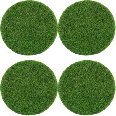 Imagem de DGZZI 4 peças de plástico redondo, grama artificial, simulação de musgo artificial, miniatura, decoração de paisagem, 6 cm, planta verde, tapete para ambientes externos para mini casa de bonecas