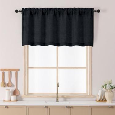 Imagem de Chyhomenyc Cortina de cozinha preta de 60 cm de comprimento, cortina de café pequena texturizada com filtragem de luz, saia curta para armário, banheiro, porão, trailer, trailer, 1 painel, 60Lx24C