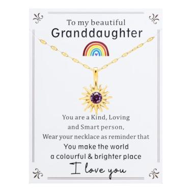 Imagem de JINGMARUO Colar de sol banhado a ouro com pedra do mês de nascimento para neta no aniversário, você faz do mundo um cartão de lugar colorido e brilhante, Standard, Cristal, Sem Pedra Preciosa