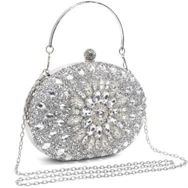 Imagem de WRINGKIT Bolsa clutch de strass para mulheres, bolsa clutch prateada brilhante, bolsa de mão luxuosa com glitter, bolsa de ombro para casamento, festa formal, baile, bolsa de diamante de cristal