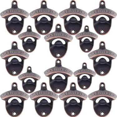 Imagem de HAIICEN Abridor de garrafa de parede com 16 peças, grande, cobre envelhecido, montagem na parede, abridor de cerveja para bares, casas e hotéis