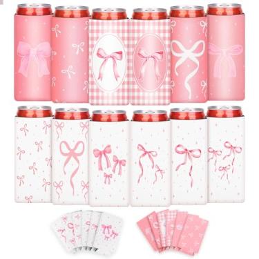 Imagem de homdat Pacote com 12 capas térmicas para latas finas, suporte de bebida gelada de neoprene de sublimação para cerveja fria ou refrigerante, capas de bebidas altas e finas de 350 ml para festas de
