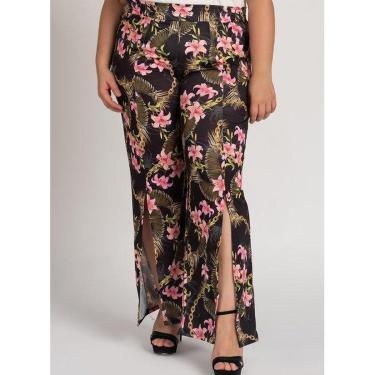 Imagem de Calça Feminina Plus Size Estampada Tecido Confort Cós Elástico Fenda Pernas - Serena-Feminino