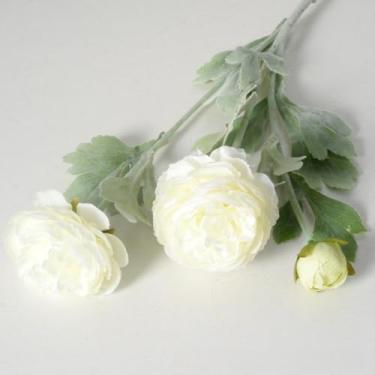 Imagem de Flores artificiais – flor de seda com hastes peônias brancas arranjos florais falsos para casa de banho escritório mesa centro de mesa prateleira decoração de casamentos