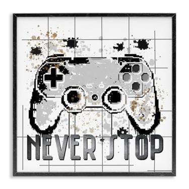 Imagem de Stupell Industries Never Stop Pixel Gamer Arte giclée emoldurada branca, design por Kim Allen, 17 x 17