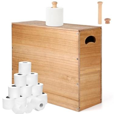 Imagem de Bokon Suporte de papel higiênico de madeira 32L com tampa e alça, impermeável e à prova de mofo - Mega capacidade, organizador de papéis higiênicos para banheiro, suporte para acessórios de banheiro