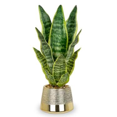 Imagem de Oairse Planta artificial em vaso, planta de cobra falsa em vaso dourado 42,88 cm Sansevieria Trifasciata plantas artificiais internas com vaso para casa, escritório, sala de estar, decoração interna e
