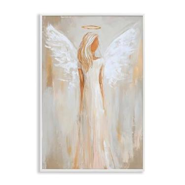 Imagem de Stupell Industries Retrato de anjo da guarda arte giclée emoldurada cinza, design por Petal Prints Design, 18 x 12