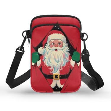 Imagem de Boatee Pequena bolsa tiracolo feminina com alça ajustável, Estampa vermelha de Papai Noel, One Size