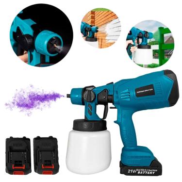 Imagem de Pistola Pulverizadora 21V Recarregável Com Ajuste De Jato, Tanque 1000Ml, Motor Potente, 2 Baterias, 3 Bicos E Kit Completo De Limpeza Para Pintura Doméstica, Reformas E Aplicações Profissionais