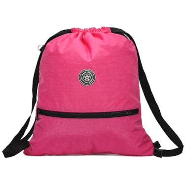 Imagem de Mochila Saco Sacochila em Nylon Amassadinho Crinkle para Academia Caminhada Passeio Lazer Unissex (Rosa)