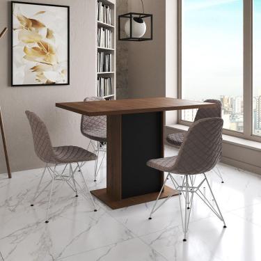 Imagem de Mesa Jantar Londres Tampo Amêndoa 120Cm Base Preta 4 Cadeiras Ferro Branco Estofado Nude Médio