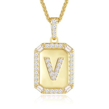 Imagem de Peeshow Colares femininos com inicial de ouro 18 quilates, colar de corrente com pingente de letra delicada, joias femininas de ouro, presentes para mulheres, esposa, mãe, filhas, aniversário